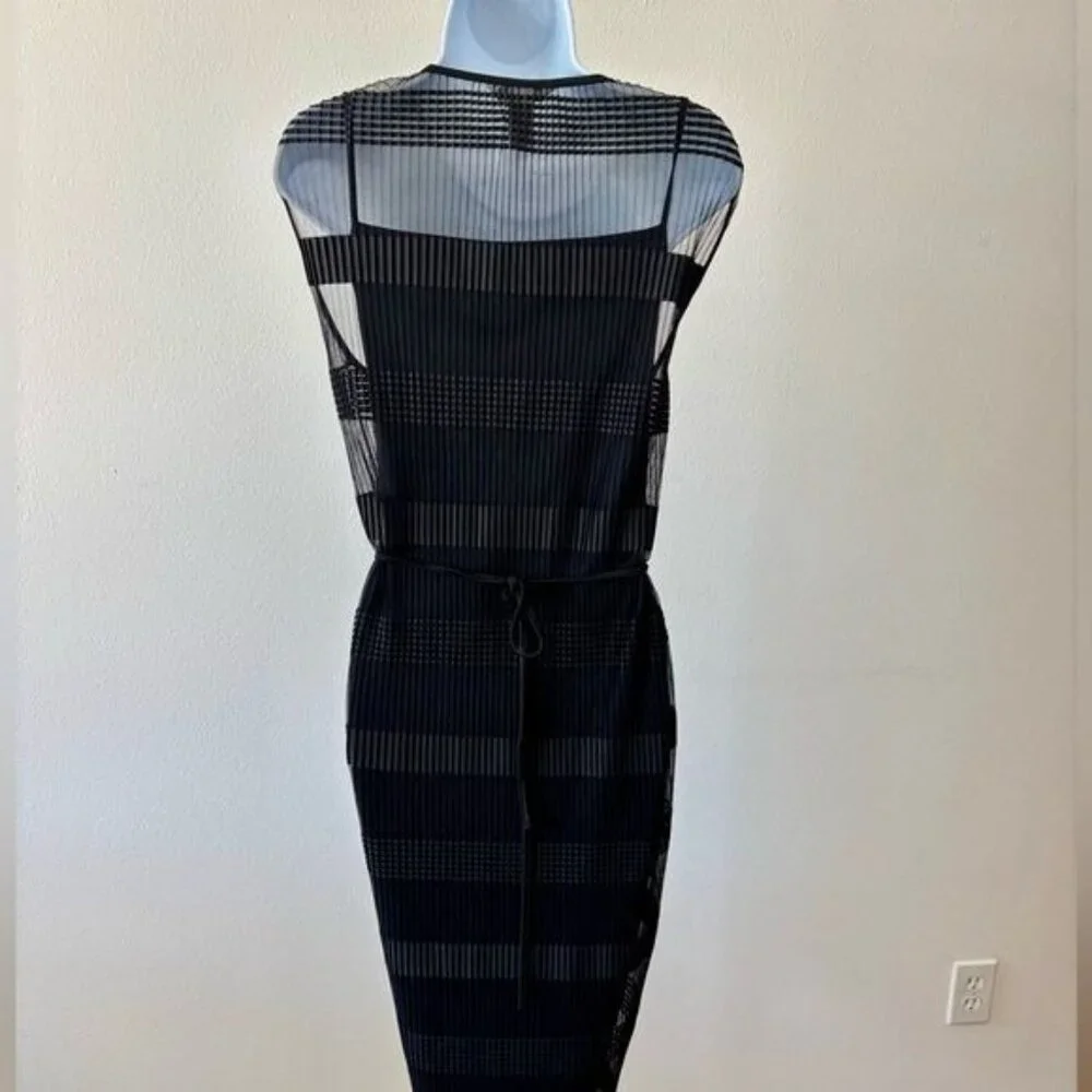 Y2K H & M Large Midi Striped Sheer Mesh BodyCon Festival Avant-Garde Gothic Glam - Picture 2 of 12